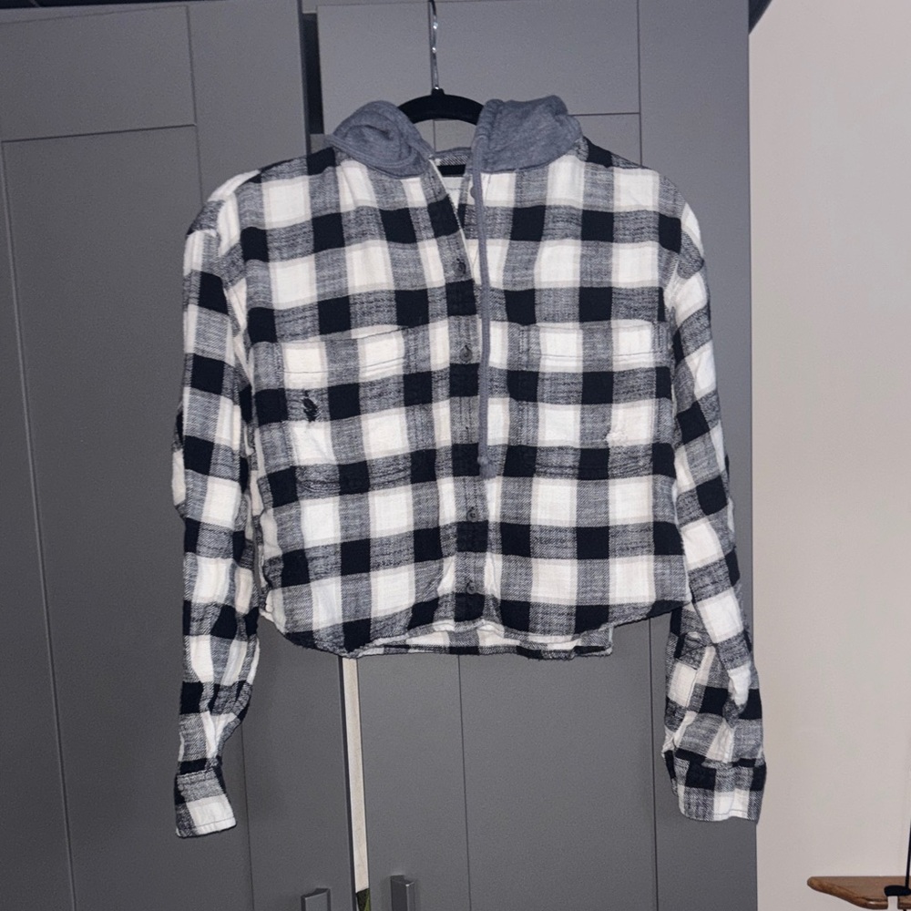 American Eagle cropped Flannel Hoodie